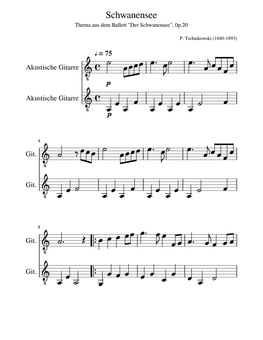 Schwanensee Sheet music for Guitar (Mixed Duet) Download and print in