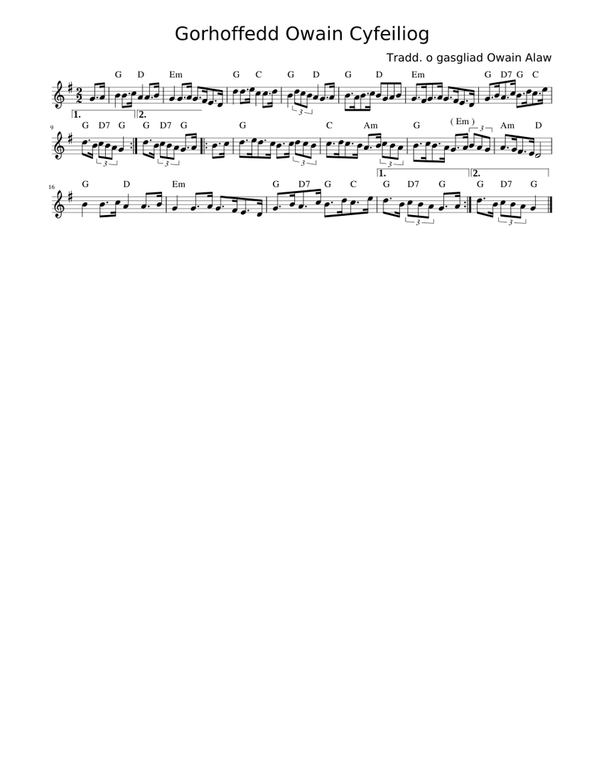 Gorhoffedd Owain Cyfeiliog Sheet music for Violin (Solo)