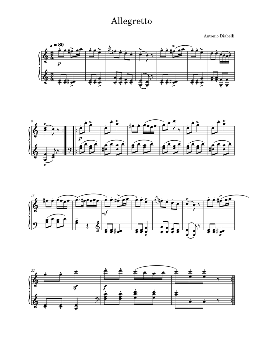 Allegretto Diabelli Sheet music for Piano (Solo) Easy | Musescore.com