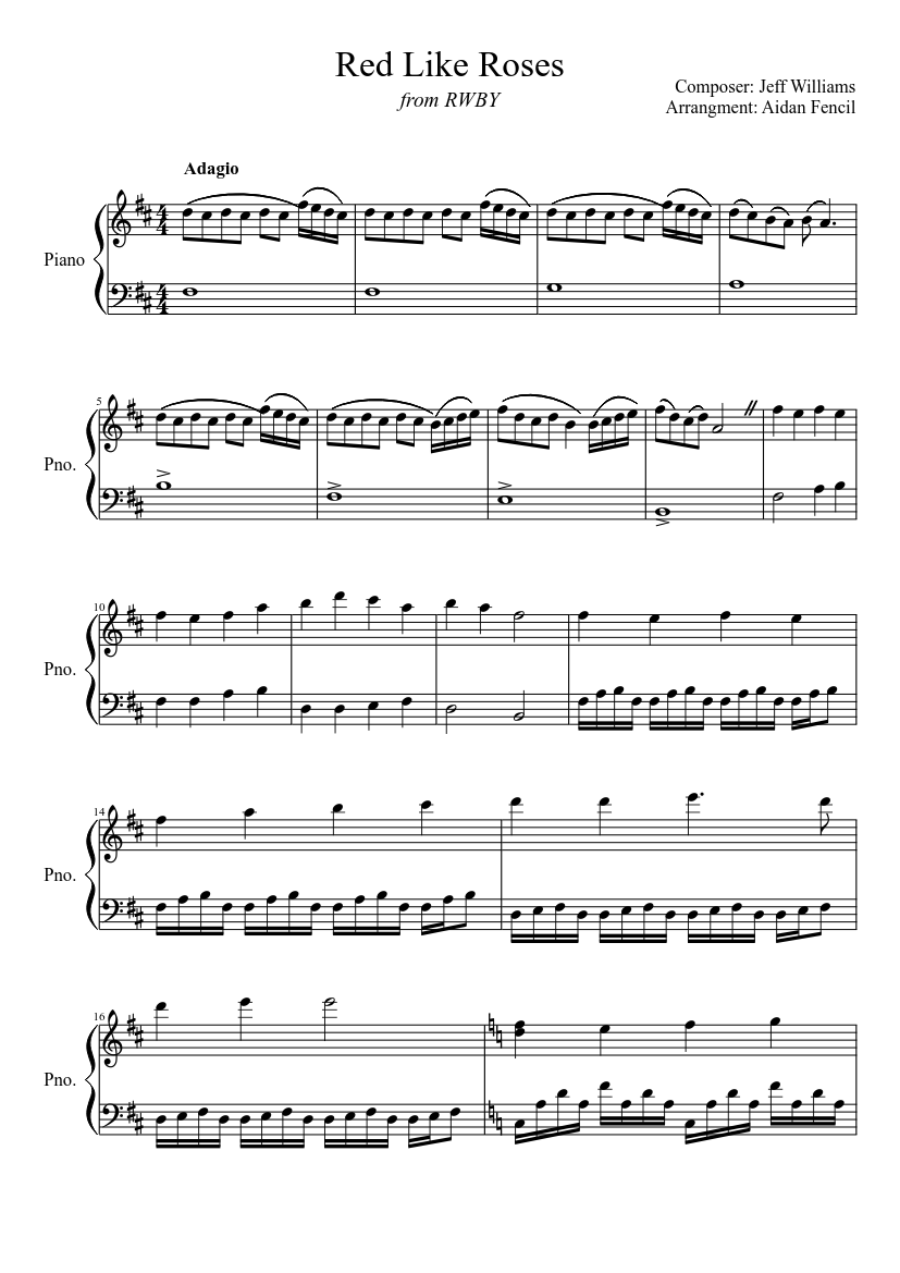 Red Like Roses" from RWBY Sheet music for Piano (Solo) | Musescore.com