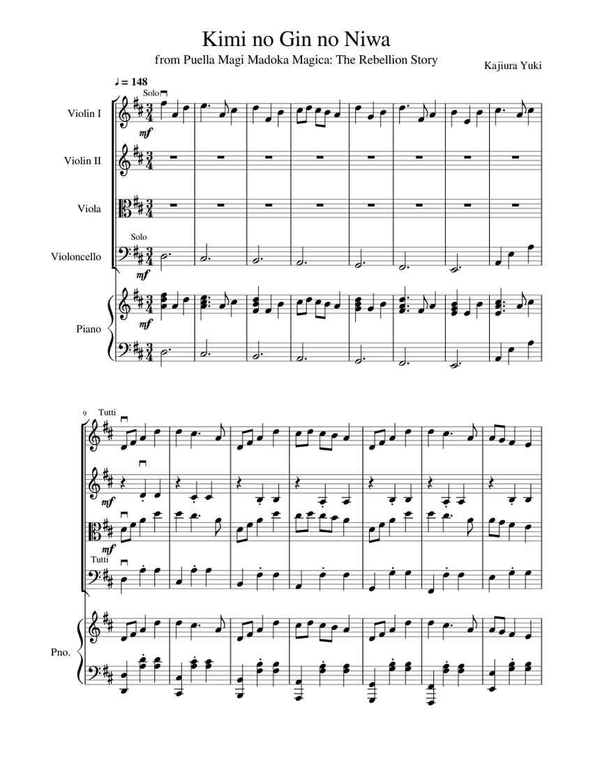Kimi no Gin no NiwaString Orchestra Sheet music for Piano,