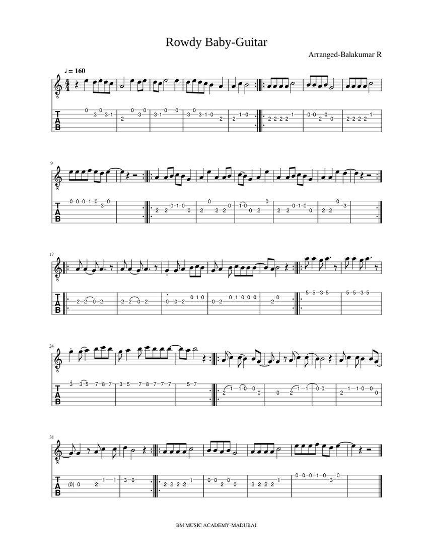 Rowdy_BabyGuitar Sheet music for Guitar (Solo)