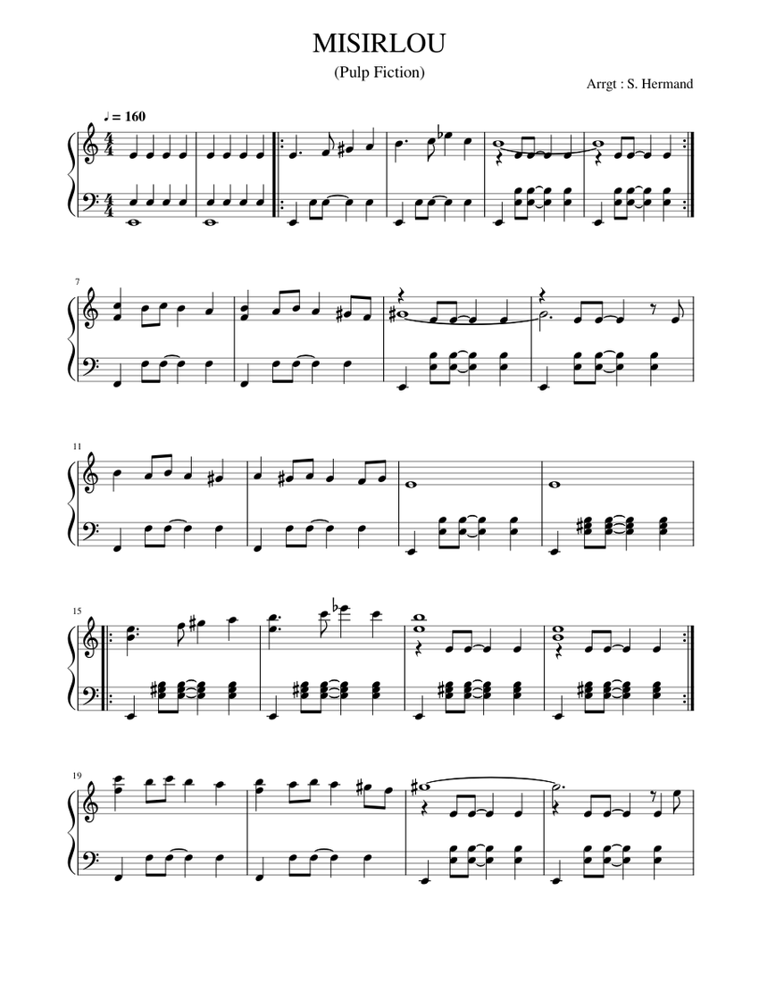 MISIRLOU Pulp Fiction Sheet music for Piano (Solo) | Musescore.com