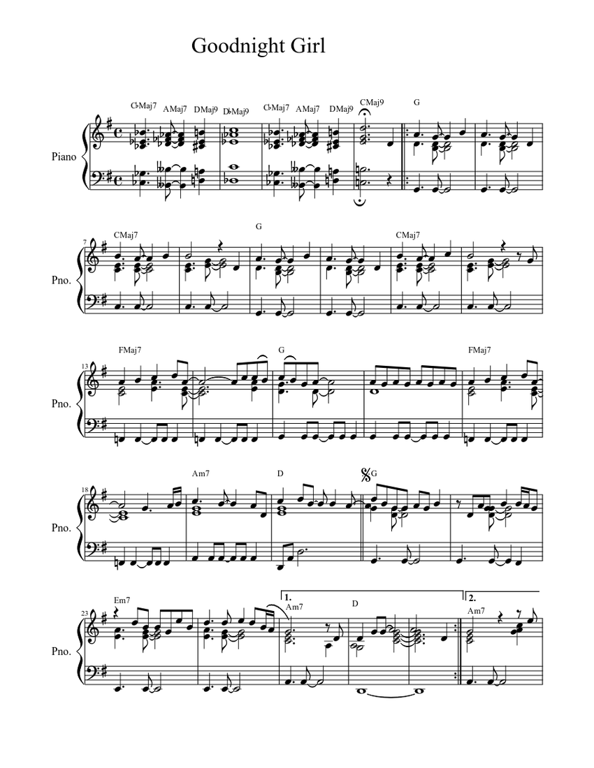Goodnight Julia Piano Sheet Music
