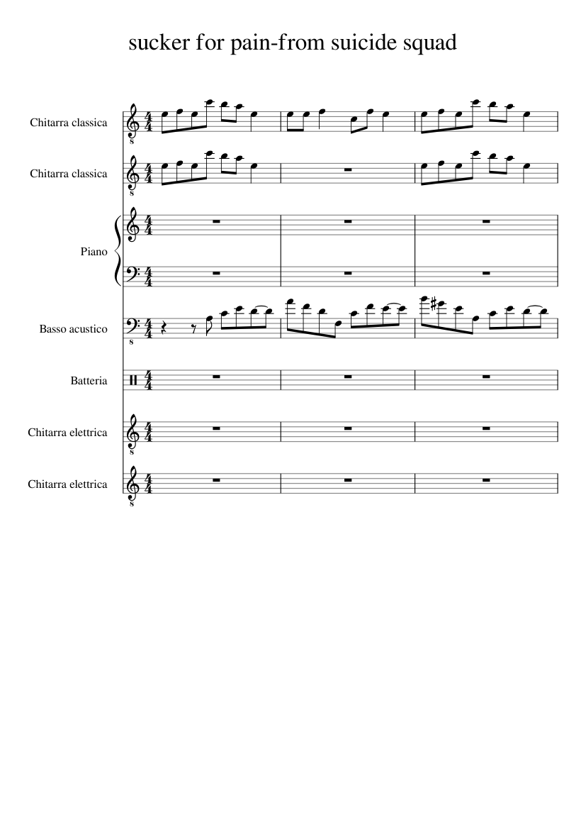 Sucker for Pain-Suicide Squad Theme Sheet music for Piano, Guitar, Bass  guitar, Drum group (Mixed Ensemble) | Musescore.com