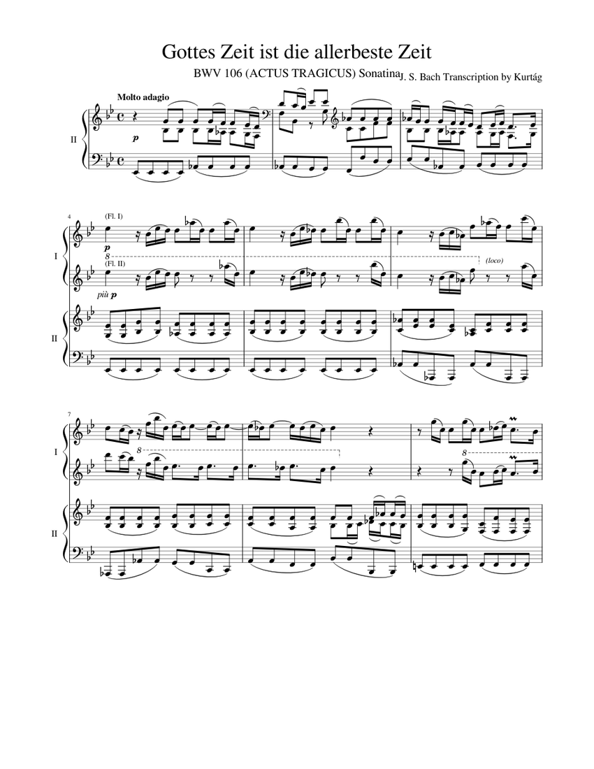Gottes Zeit ist die allerbeste Zeit - Bach:Kurtág Sheet music for Piano ( Piano Duo) | Musescore.com