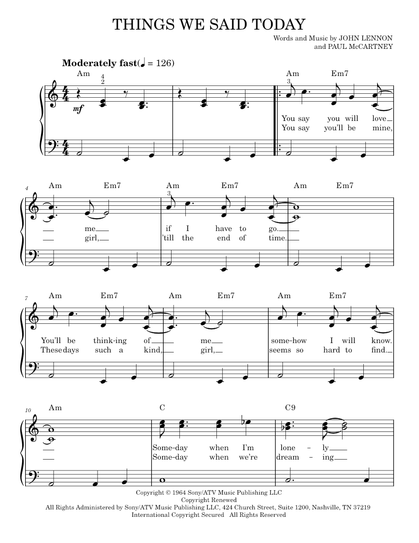 Play Official Version Of Things We Said Today Sheet Music By The Play official version of things we said today sheet music by the