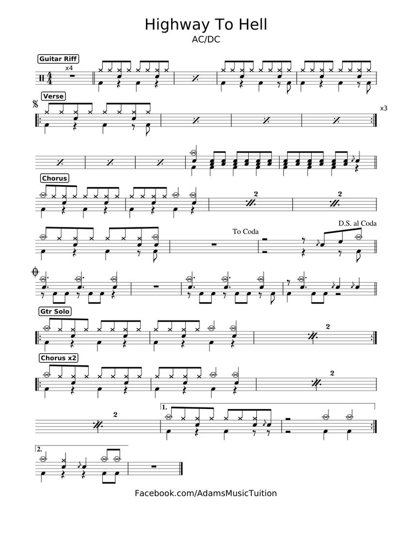 ACDC - Highway To Hell (Drums) Sheet music for Drum group (Solo) |  Musescore.com
