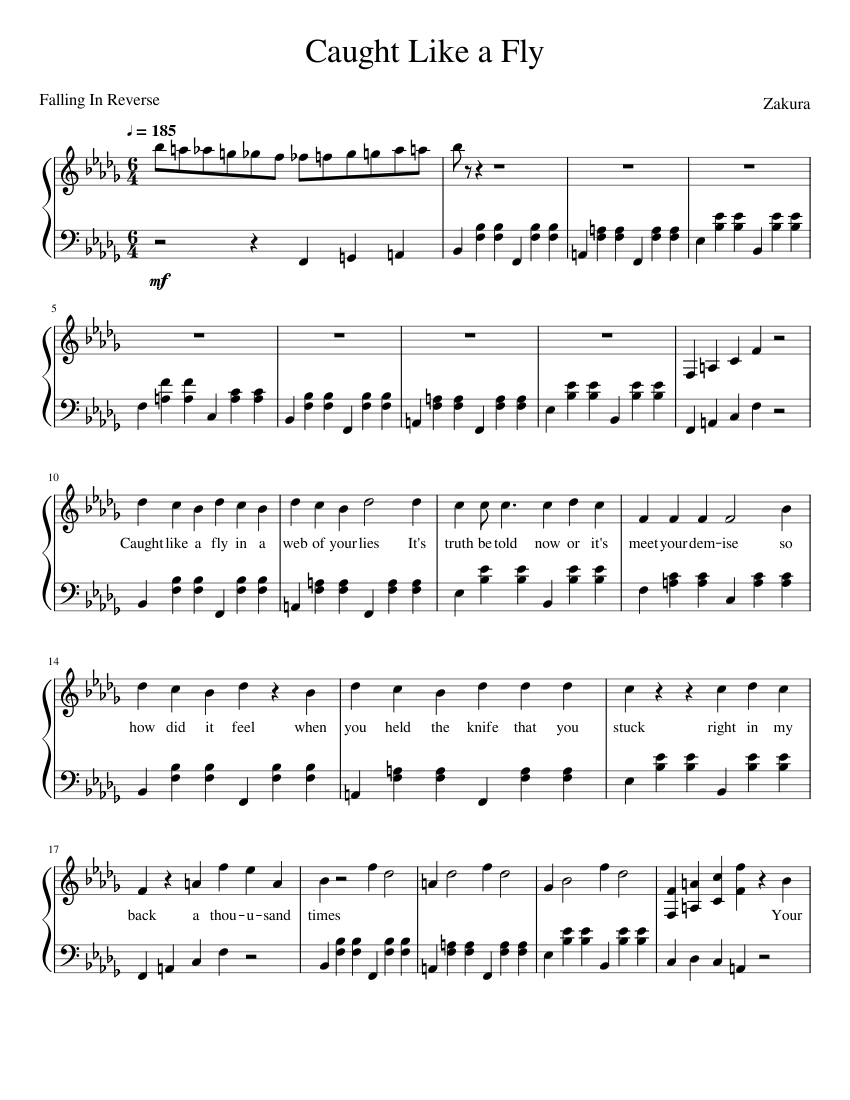 Caught Like A Fly - Falling In Reverse - piano tutorial