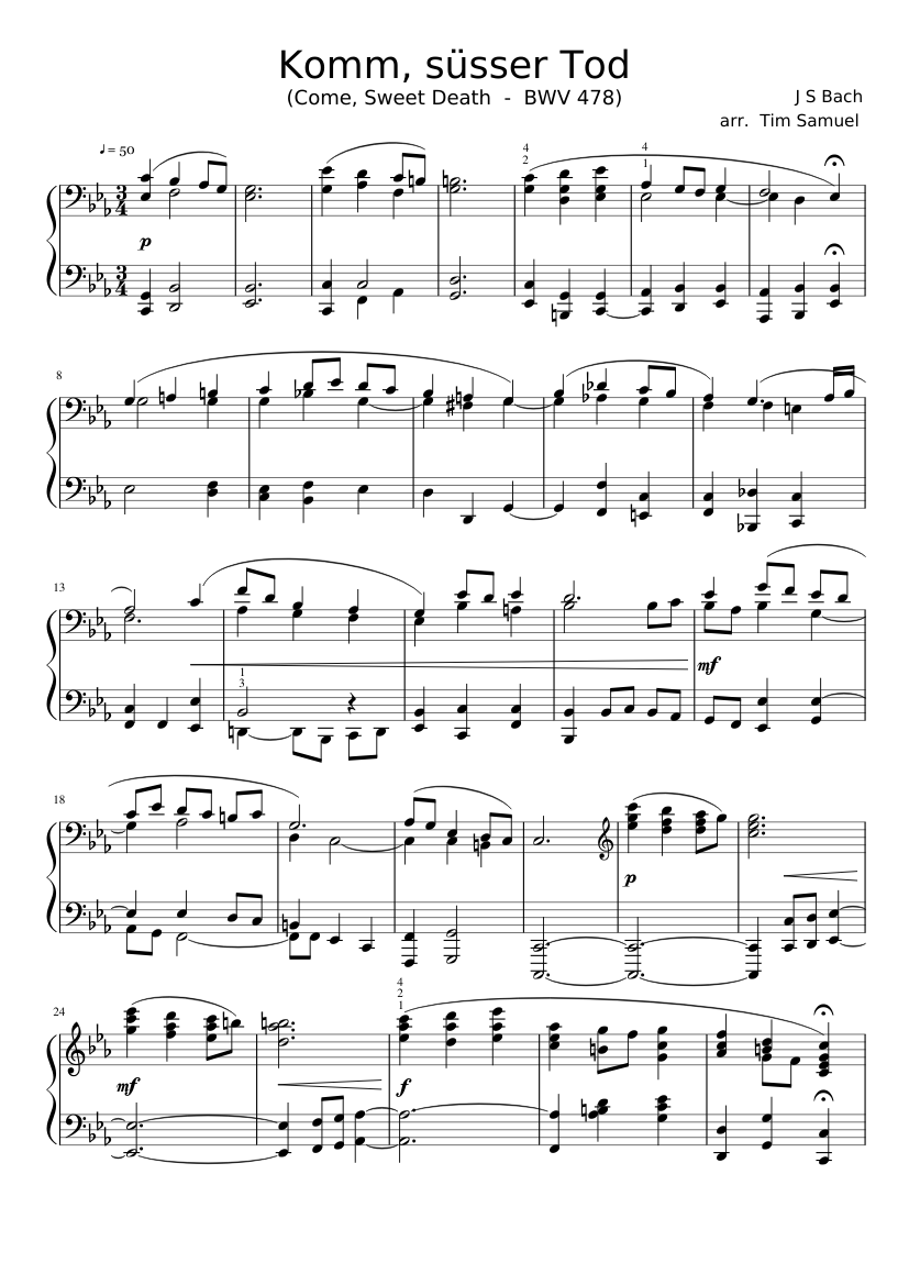 来たれ、甘き死よ - BWV 478 楽譜 ピアノ (ソロ) | MuseScore.com