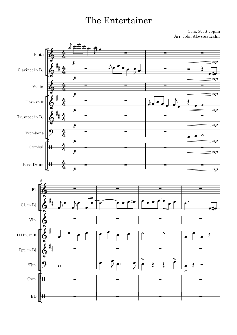 The Entertainer - Scott Joplin Sheet Music for Trombone, Flute, French ...