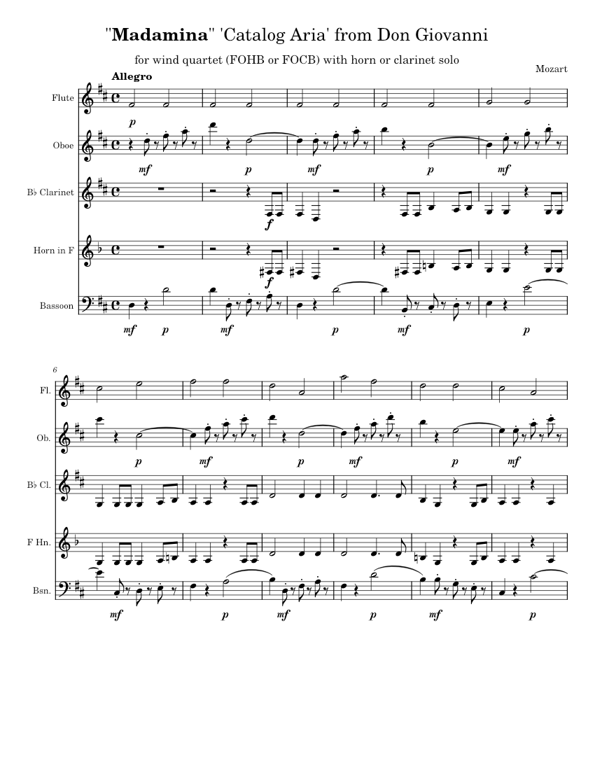 Madamina (Catalogue aria from Don Giovanni) Wolfgang Amadeus Mozart