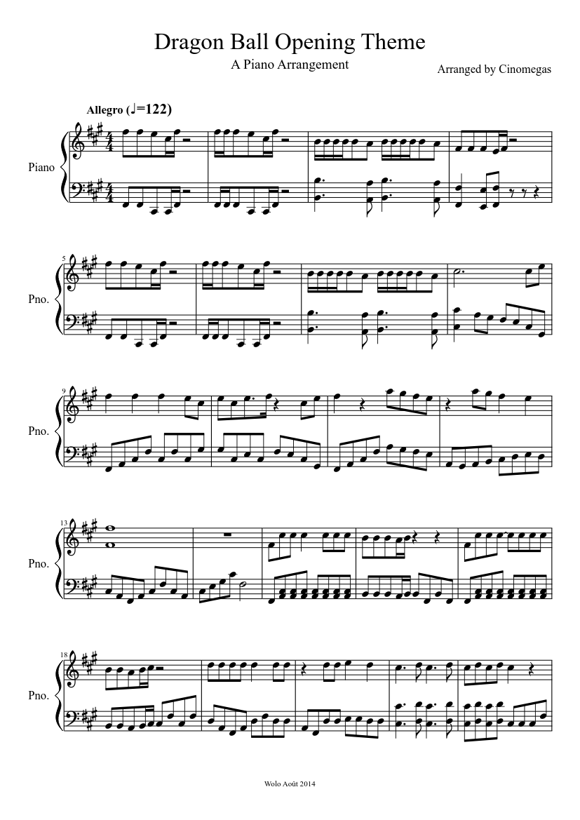 ドラゴンボール オープニングテーマ 楽譜 ピアノ (ソロ) | MuseScore.com
