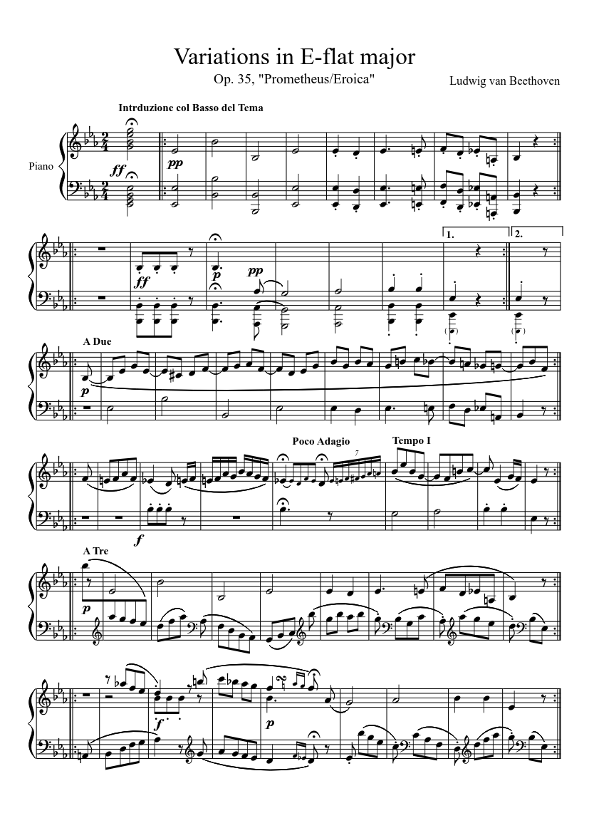 Beethoven - Variations in E-flat major, "Eroica", Op. 35 Sheet music for  Piano (Solo) | Musescore.com