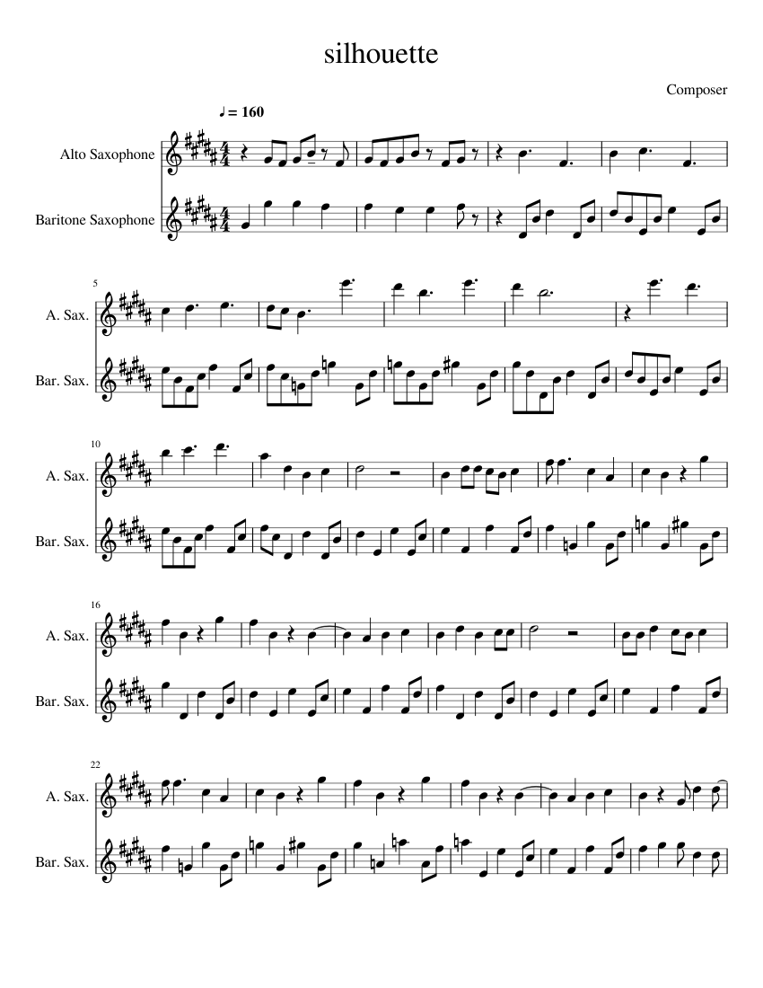 Silhouette Alto/Bari Sax Duet Sheet music for Saxophone alto