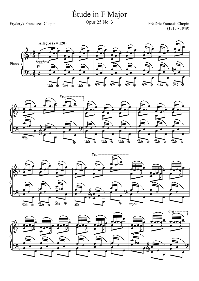 Étude Opus 25 No. 3 in F Major Sheet music for Piano (Solo