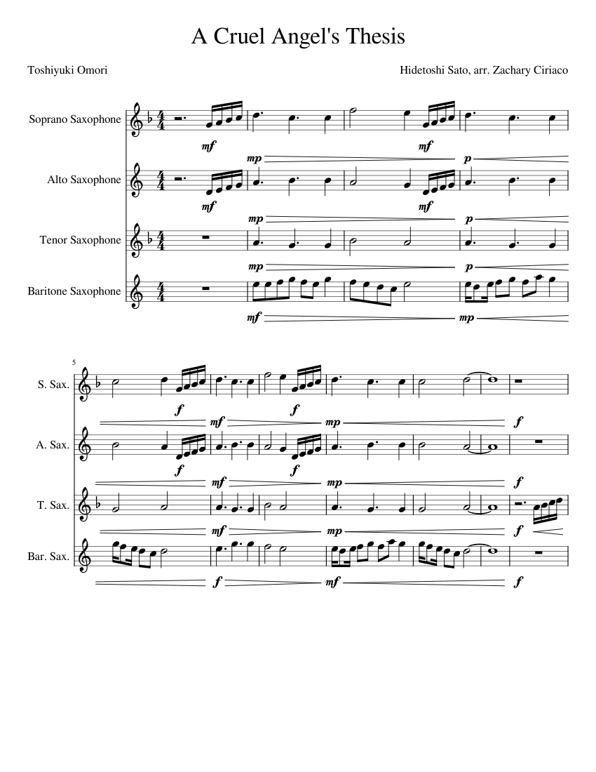 a cruel angel's thesis alto sax sheet music