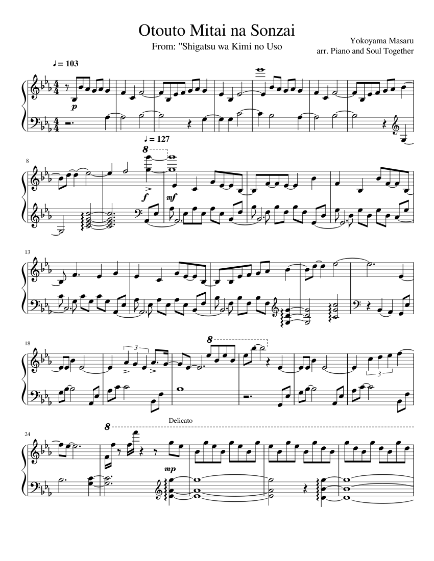 Otouto Mitai na Sonzai - Shigatsu wa Kimi no Uso Sheet music for Piano  (Solo) | Musescore.com