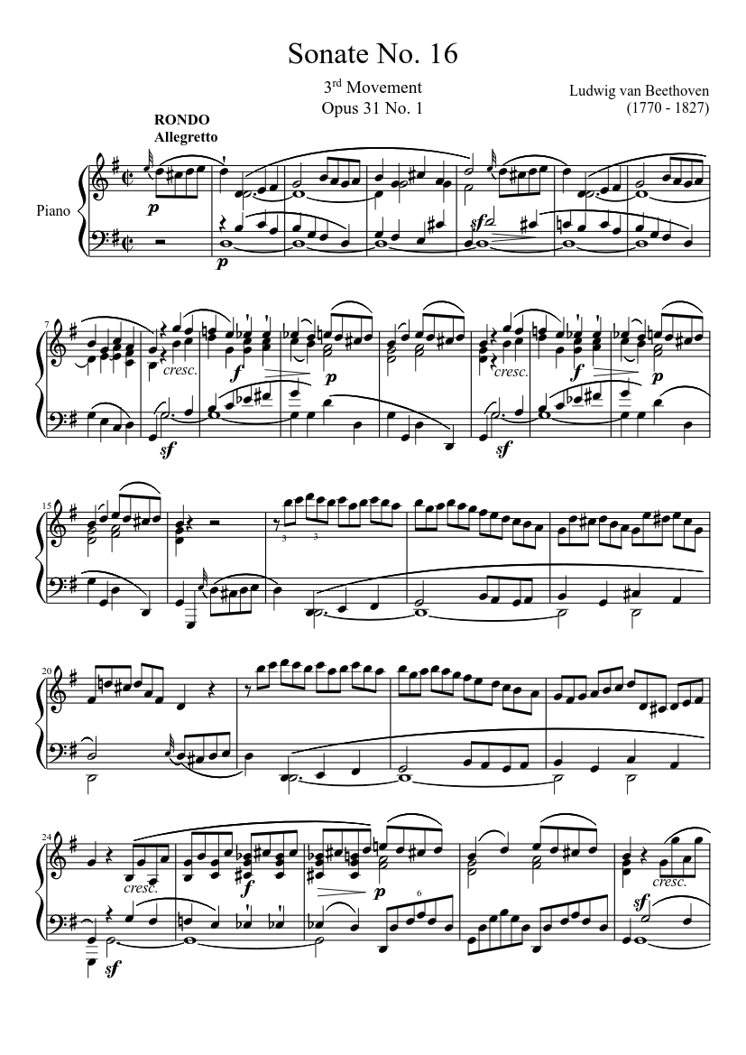 Sonate No. 16, 3rd Movement Sheet music for Piano (Solo) | Musescore.com