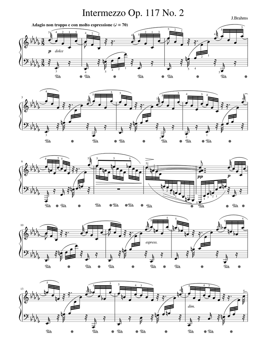 Intermezzo in Bb Minor, Op 117 No 2 – Johannes Brahms Sheet music for Piano  (Solo) | Musescore.com