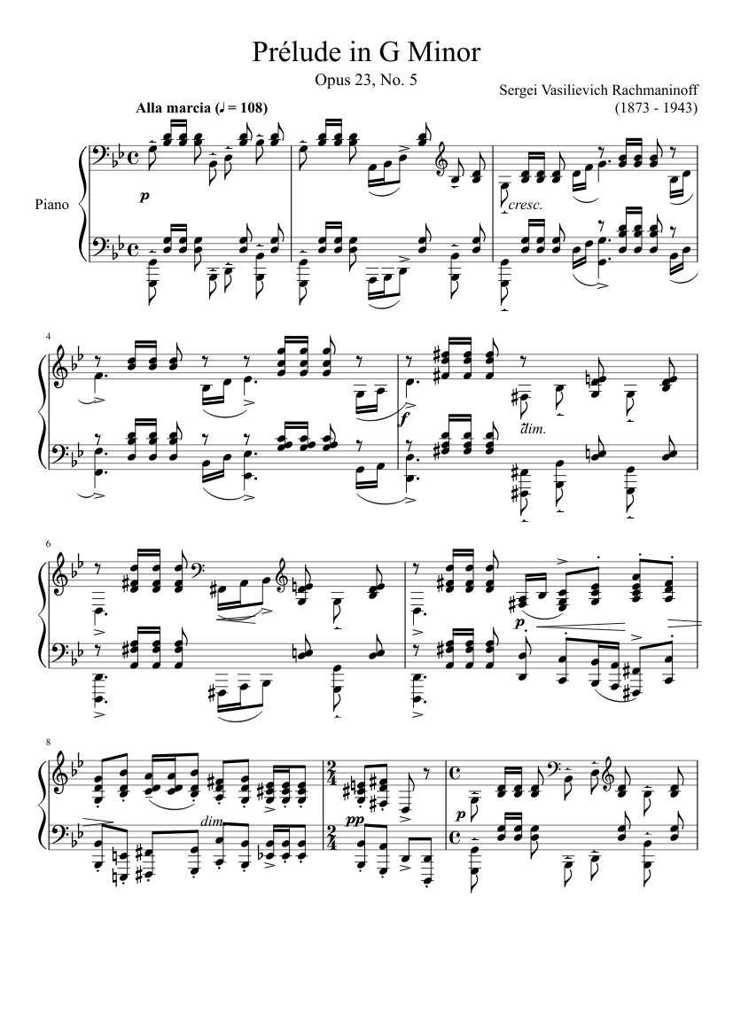 Prelude in G Minor Op. 23 No. 5 Sheet music for Piano (Solo) | Musescore.com