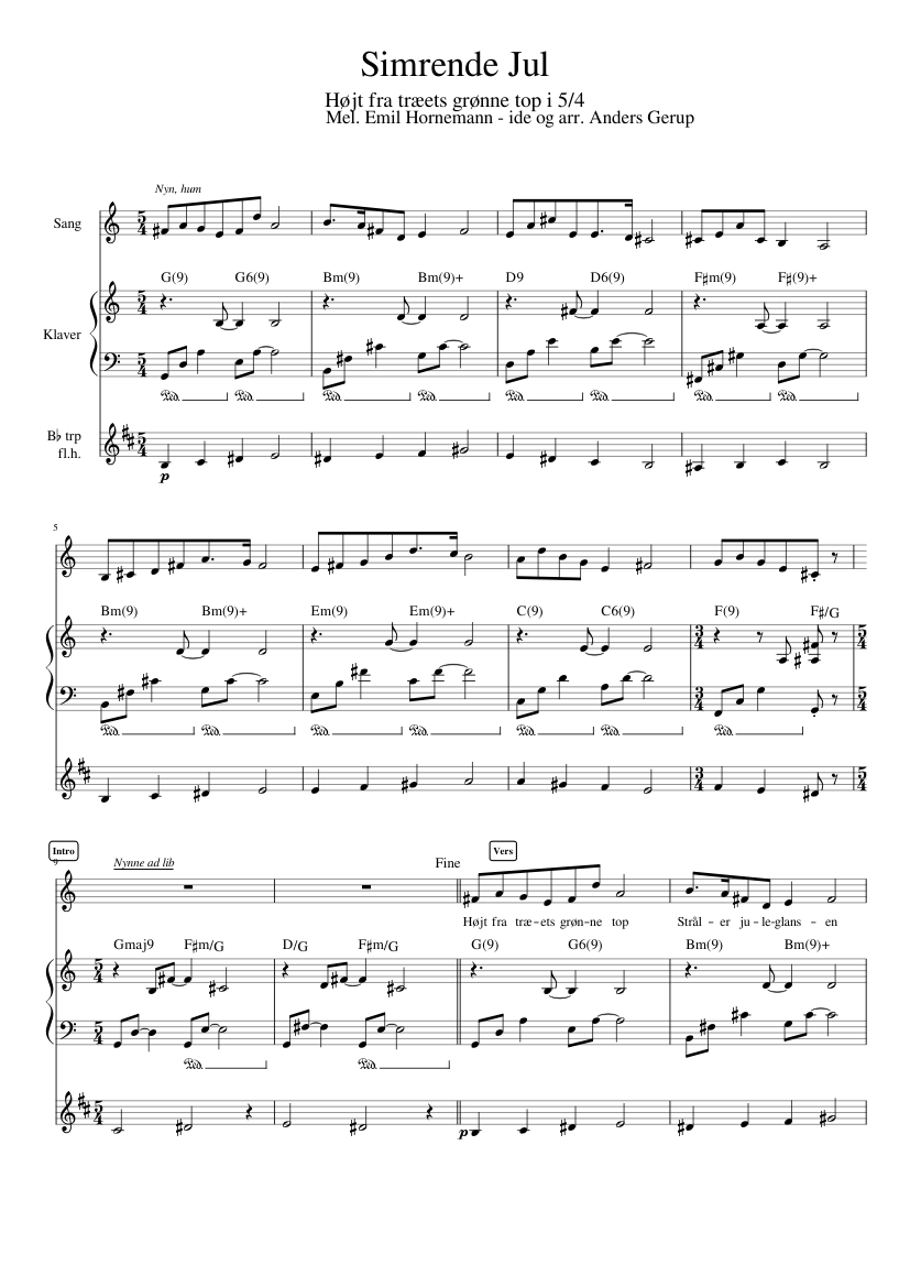 Bliv ophidset Underholde Forord Simrende Jul - Højt fra træets grønne top i 5 Sheet music for Piano,  Trumpet in b-flat (Solo) | Musescore.com
