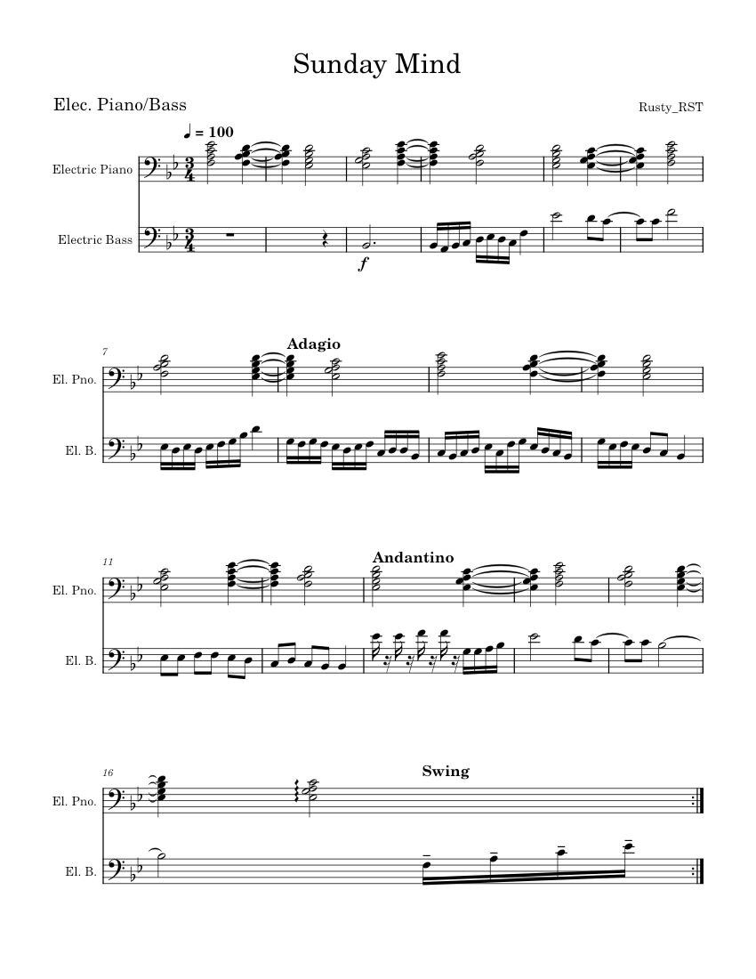 Sunday Mind Sheet music for Piano, Bass guitar (Jazz Band)