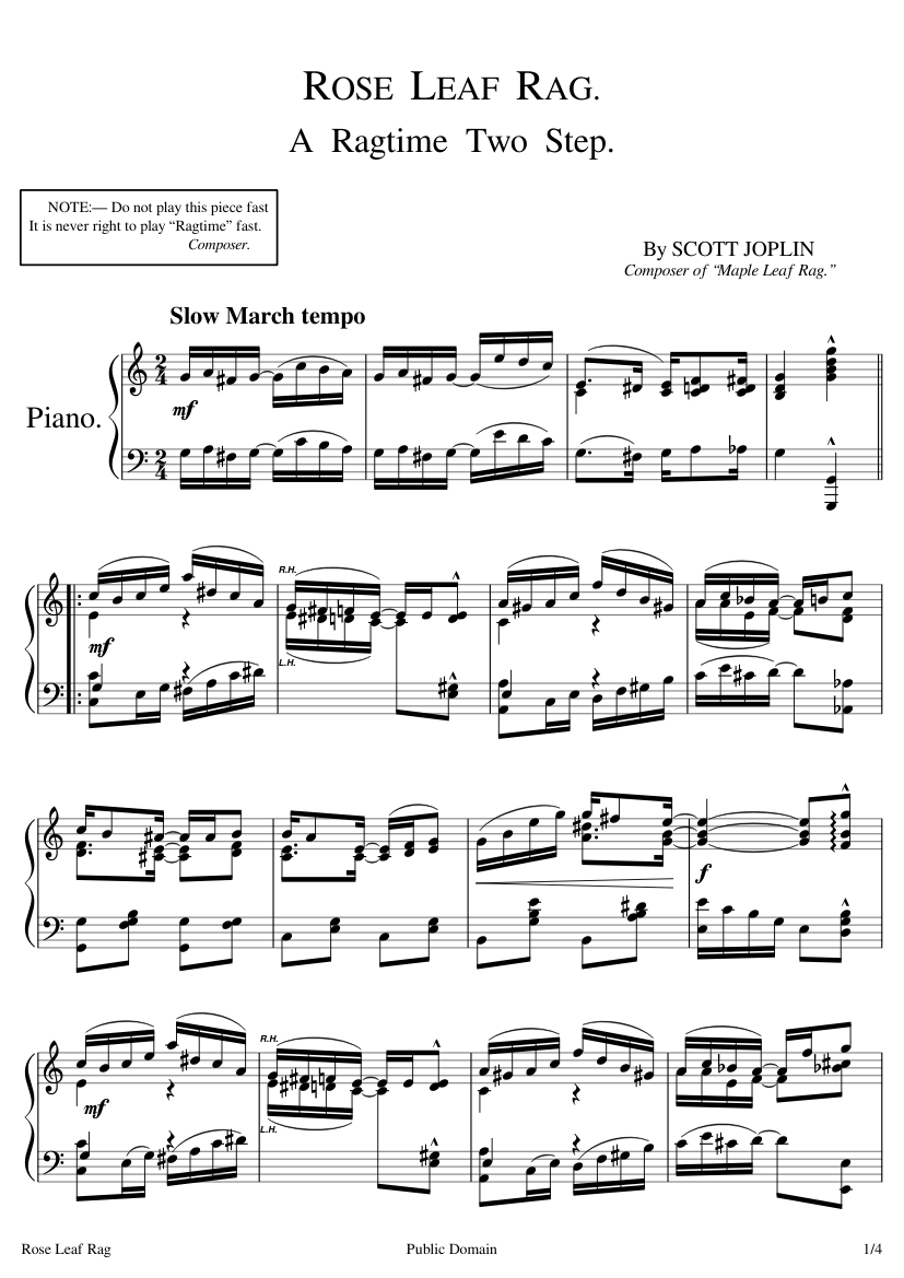 Rose Leaf Rag - Scott Joplin - 1907 Sheet music for Piano (Solo) |  Musescore.com