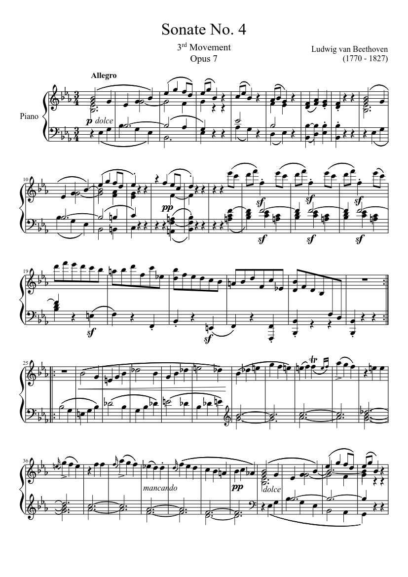 ソナタ第4番、第3楽章 楽譜 ピアノ (ソロ) | MuseScore.com