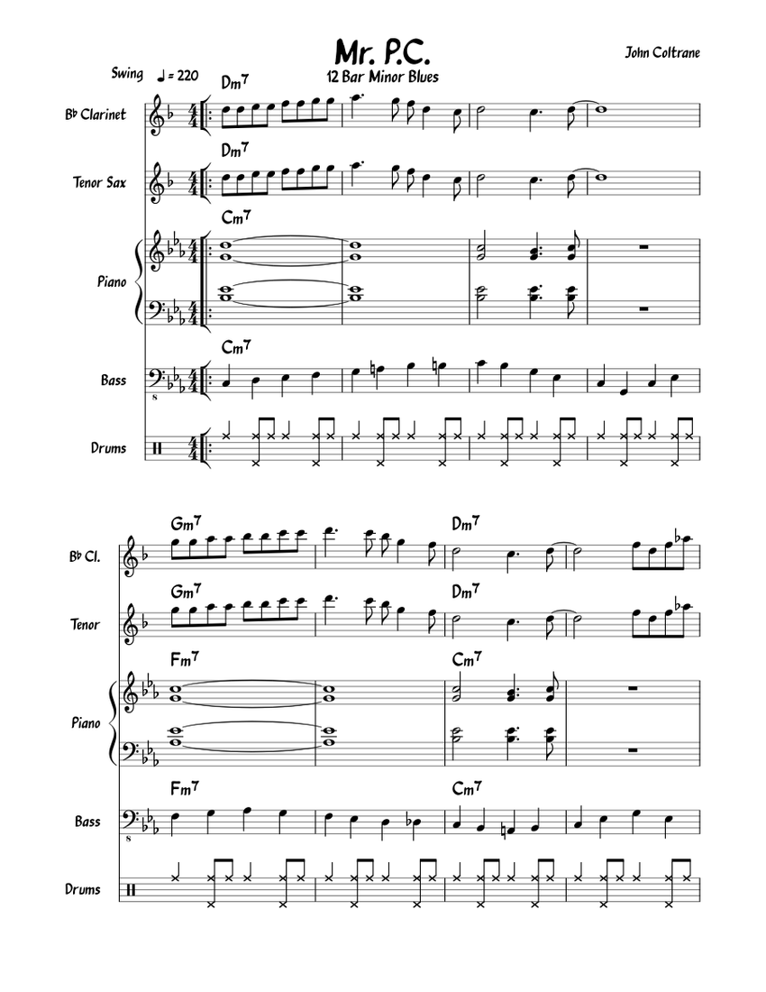 Mr P C Sheet Music For Piano Drum Group Clarinet In B Flat Saxophone Tenor More Instruments Mixed Quintet Musescore Com