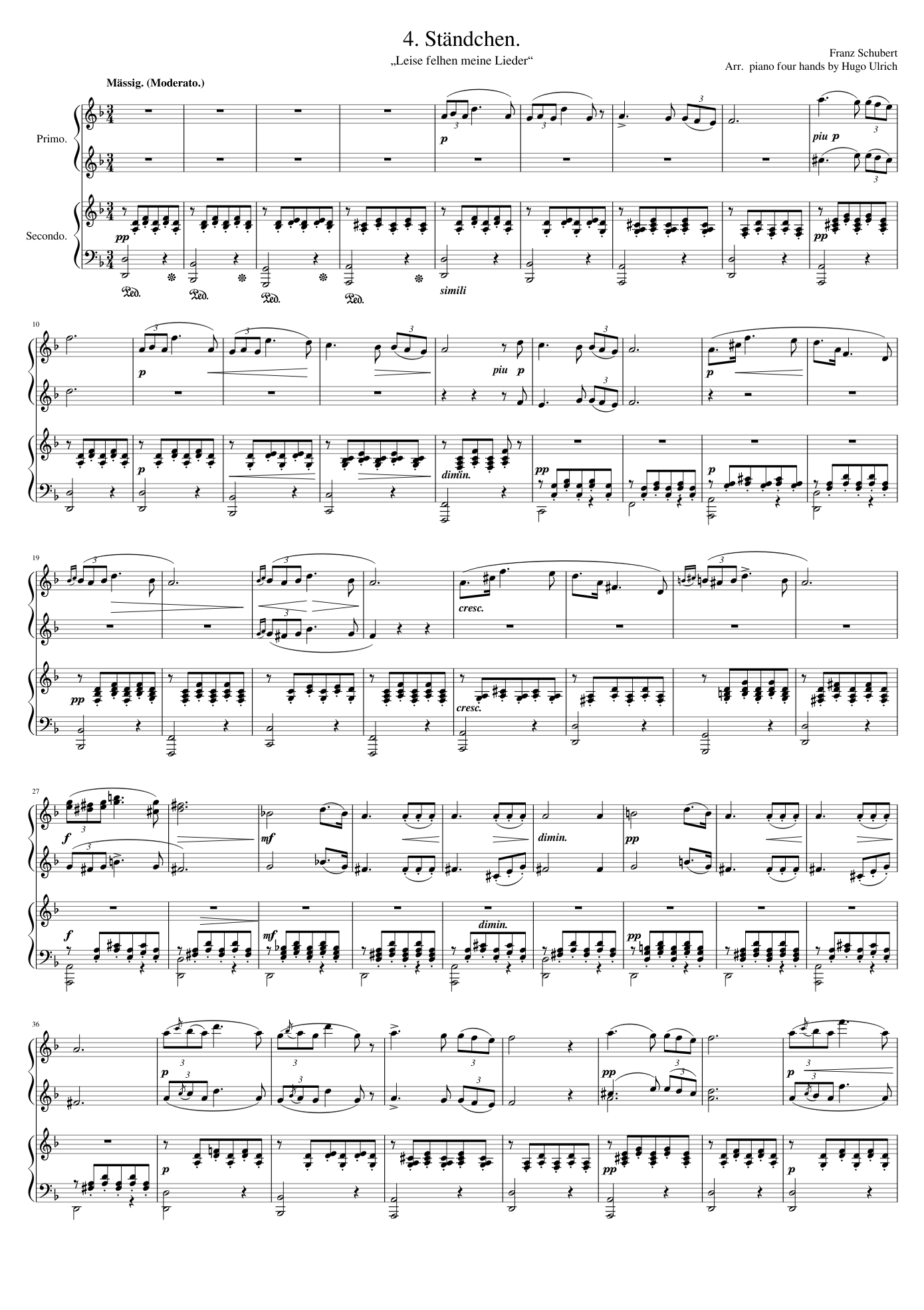 Schubert - Ständchen from Schwanengesang (Serenade) for Piano Four-Hands  Sheet music for Piano (Piano Duo) | Musescore.com