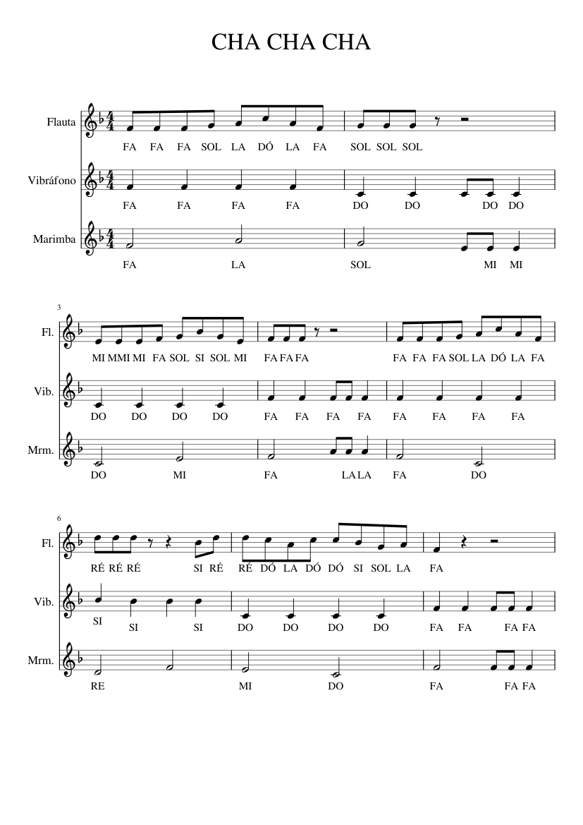CHA CHA CHA Sheet music for Flute, Vibraphone, Marimba (Mixed Trio ...