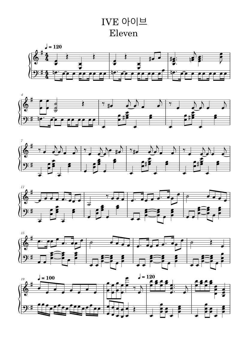ELEVEN – IVE (아이브) piano | cover by 20dB Studio Sheet music for Piano ...