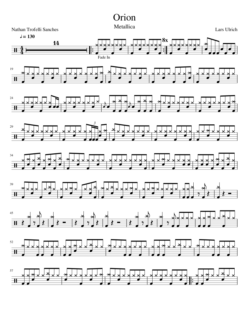 Metallica - Orion - Drum Sheet Music Sheet music for Drum group (Solo) |  Musescore.com