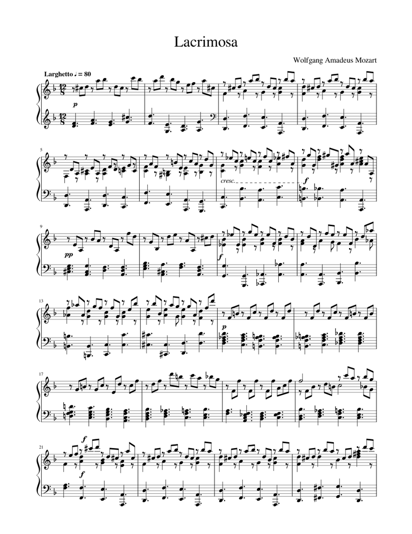 Lacrimosa Sheet music for Piano (Solo) | Musescore.com