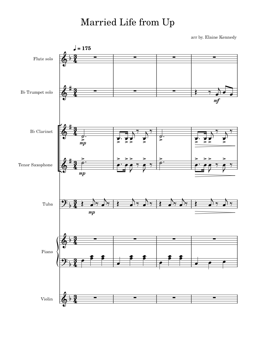 Married Life Disney Pixar's Up Sheet music for Piano, Tuba, Flute