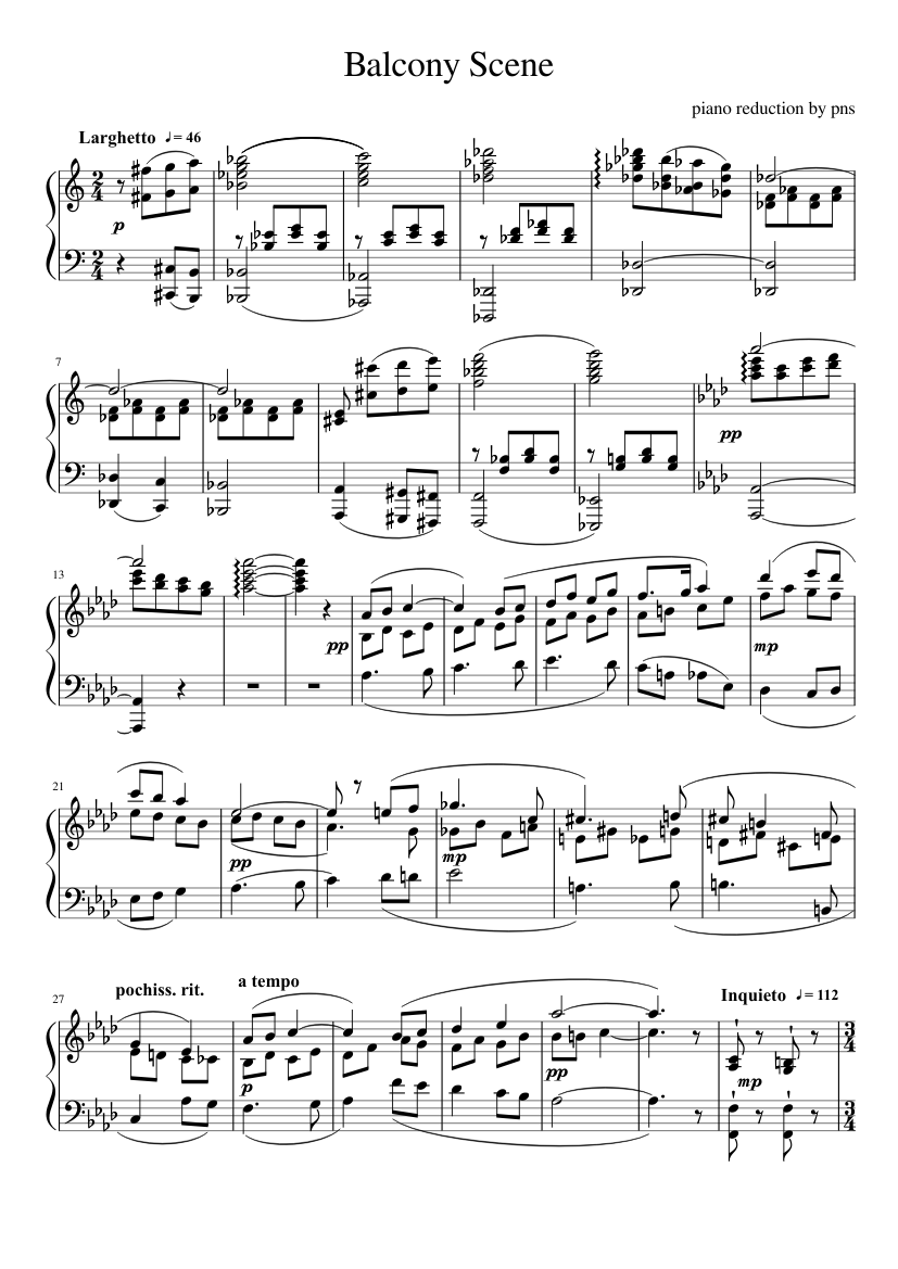 Romeo and Juliet (Prokofiev) Balcony Scene for Solo Piano Sheet music for  Piano (Solo) | Musescore.com