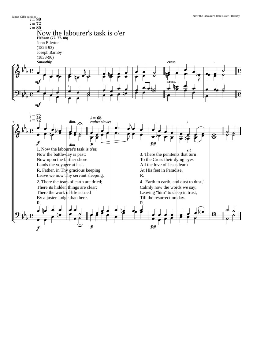 Now the labourer's task is o'er