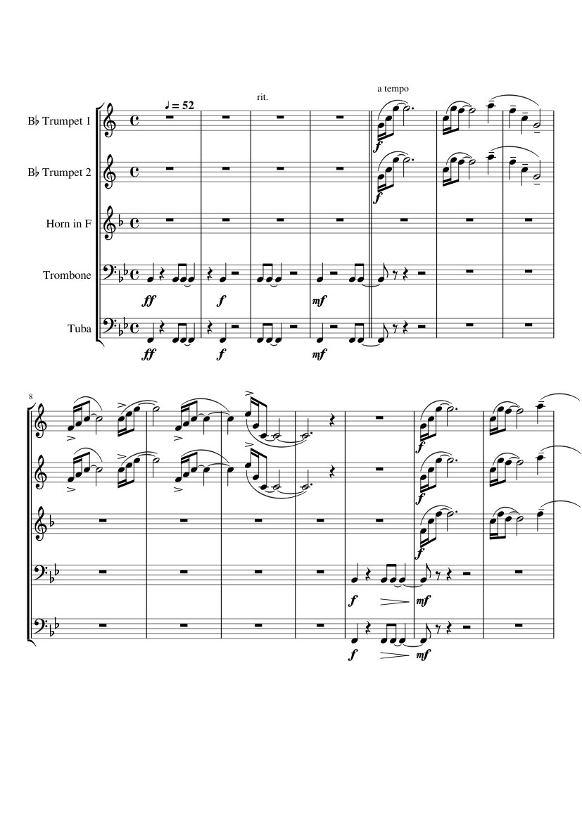 Brass Quintet Fanfare For The Common Man Sheet Music For Trumpet In B Flat Trombone French Horn Tuba Brass Quintet Musescore Com