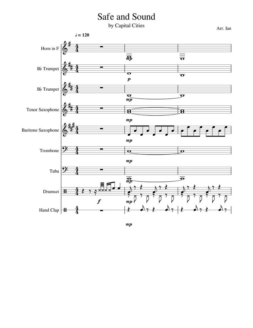 Safe and Sound by Capital Cities for Sax, Brass, and Percussion