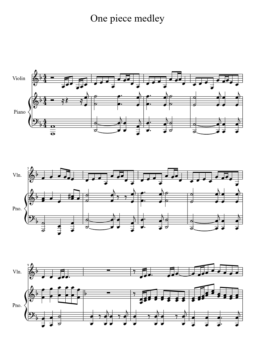 One Piece Medley Sheet Music For Piano Violin Solo Musescore Com