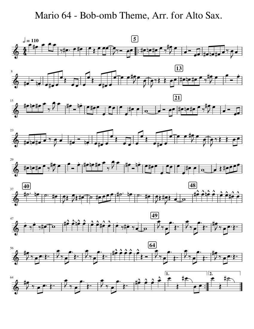 Bob Omb Theme Arr For Alto Sax Sheet Music For Trumpet In B Flat   Score 0 @0