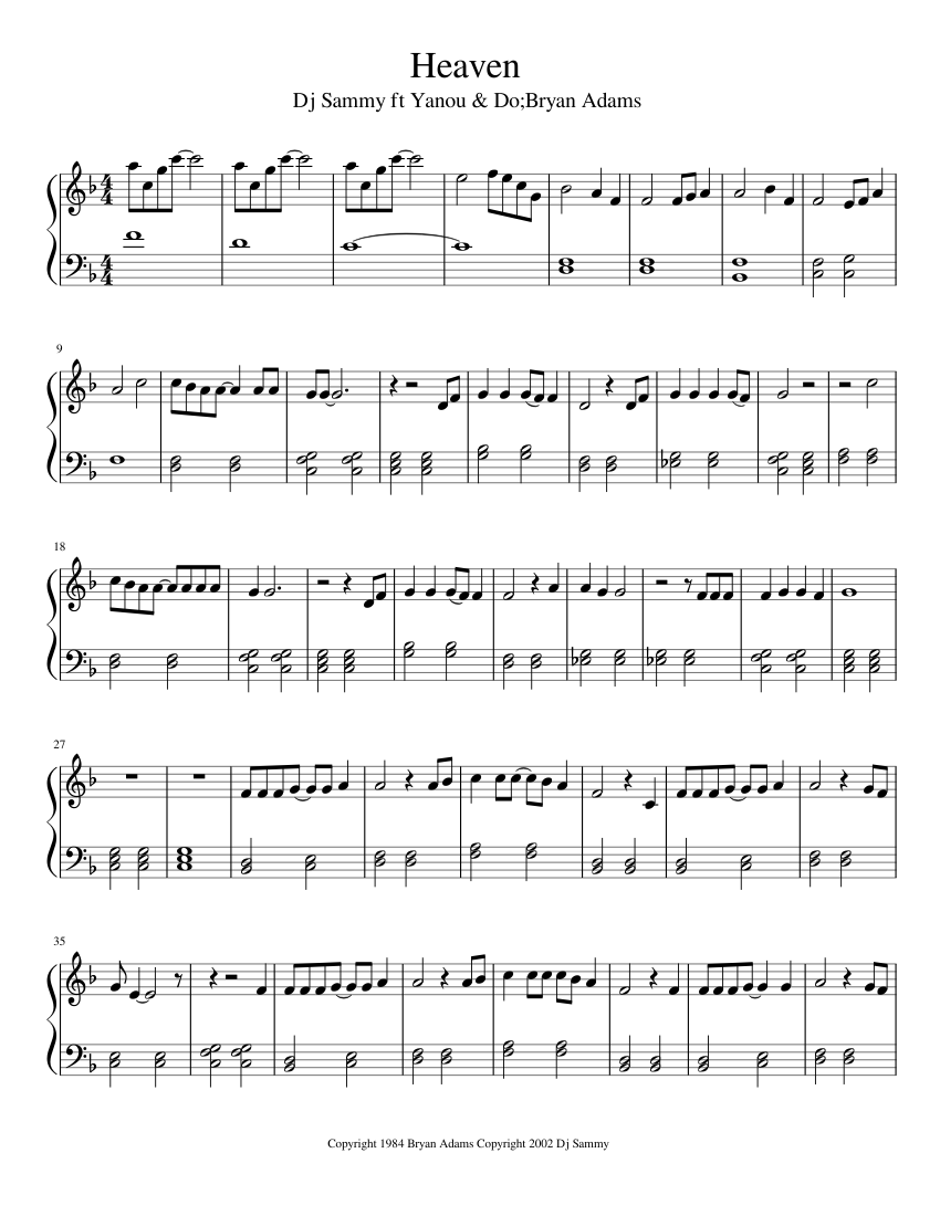 Heaven Dj Sammy:Bryan Adams (easy) Sheet music for Piano (Solo) |  Musescore.com