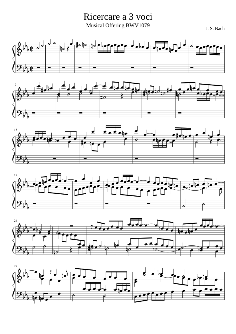 BWV 1079 Musical Offering Ricercare a 3 voci Sheet Music for Harp