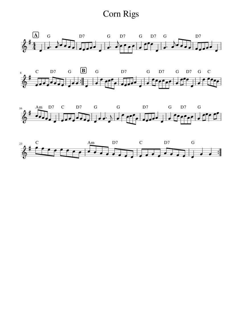 Corn Riggs Notes Corn Rigs Sheet music for Piano (Solo) Easy | Musescore.com