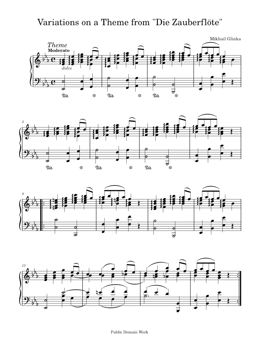 Variations on a Theme from 'Die Zauberflöte' – Mikhail Glinka {CHANGE AUDIO  SOURCE} Sheet music for Piano (Solo) | Musescore.com