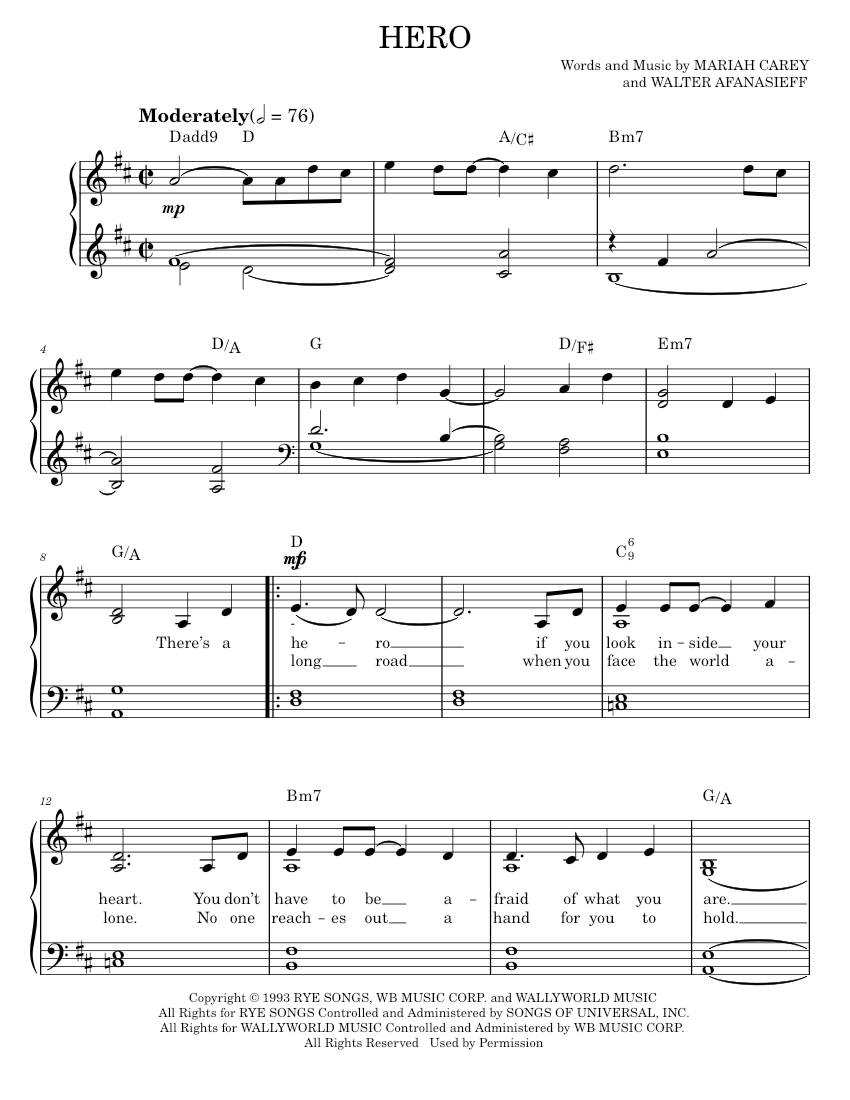 hero Sheet music for Piano by Mariah Carey Official | MuseScore.com