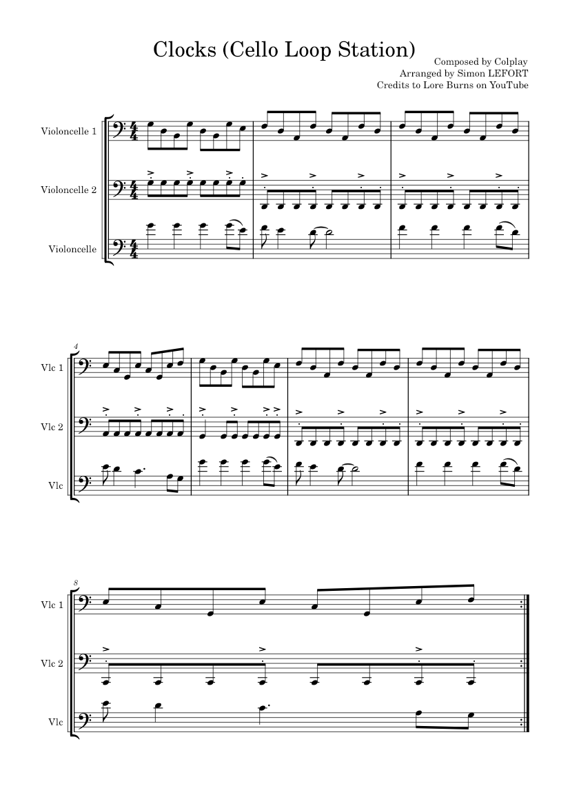 Clocks Coldplay (Cello Loop Station) Sheet music for Cello (String
