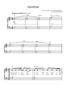 Olivia Rodrigo traitor - C Instrument Sheet Music (Flute, Violin