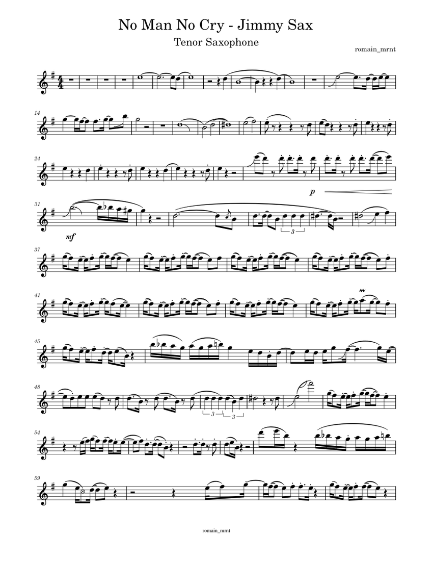 No Man No Cry Jimmy Sax Sheet Music For Saxophone Tenor Solo Musescore Com